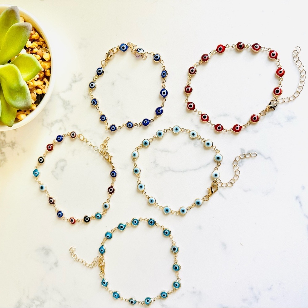 2/$30🌵 Set 5 Gold Multicolor Evil Eye Bracelets w/ Protection Amulet Good Luck